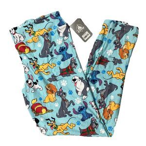 Disney Dogs Leggings Womens L Blue Stitch Pluto Lady Dalmatian Print Loungewear